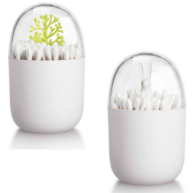 HomDSim 2 Pack Creative Cotton Swab Holder,Cotton Bud Small Q-Tips Toothpicks Brushes Holder Box Case Storage Organizer Jar with Clear Lid Dustproof Cover - Image 1